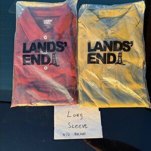 Lands' End 2 Pack Men's L/T Long Sleeve Polo Soft 100% Cotton‎ in Yellow, Red